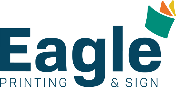 Eagle Printing and Sign logo with bold blue text and a small colorful print book at top.