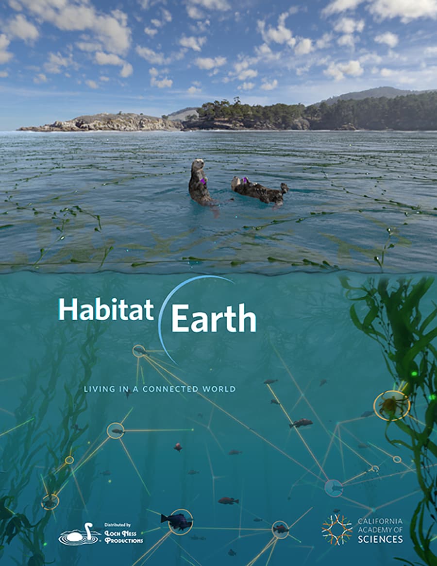Habitat Earth, show poster. Scenic ocean and landscape with underwater scene.