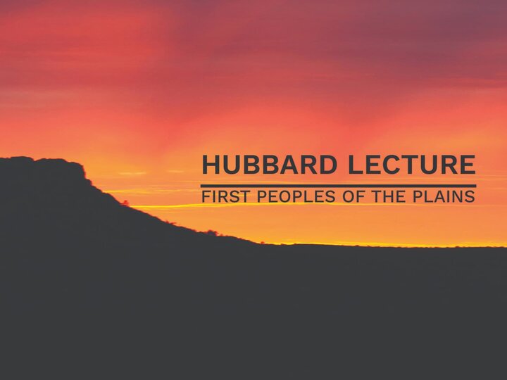 The Hubbard Lecture logo on a sunset behind silhouette of a mesa. 